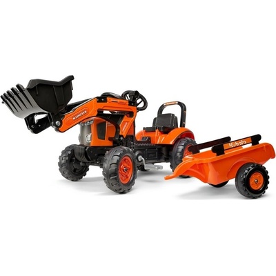 Falk Traktor šlapací Kubota M7171 s valníkem a přední lžící oranžový