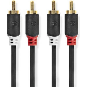 Nedis CABW24200AT05 стерео аудиокабел 2x RCA мъжки, 2x RCA мъжки, позлатен, 0, 50 м , кръгъл, антрацит (CABW24200AT05)