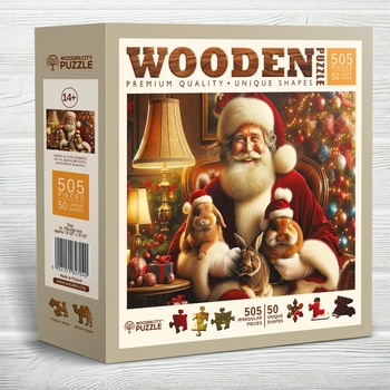 Wooden City - Puzzle Santa & Cute Rabbits - 500 piese