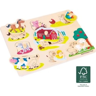 New Classic Toys - Дървен пъзел с дръжки - Живота във Фермата (10430)
