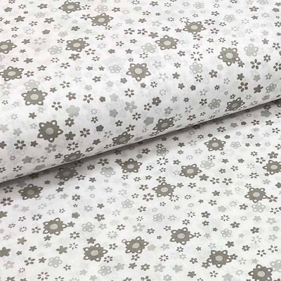 Bavlněné plátno P0676 bílé, šedý květinový motiv, š.140