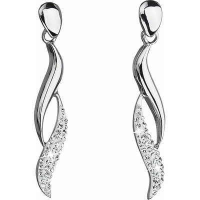 PAVONA Strieborné náušnice visiace s krištáľmi Swarovski biele vlnky 31162.1