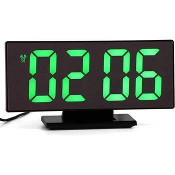 E-CLOCK DM847-3618L Elektronický LED budík, digitálne hodiny s LCD displejom, dátumom a teplotou, zelená