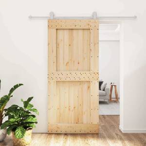 vidaXL Преплъзваща се врата Естествено и бяло 95 x 210 cm (3445036)