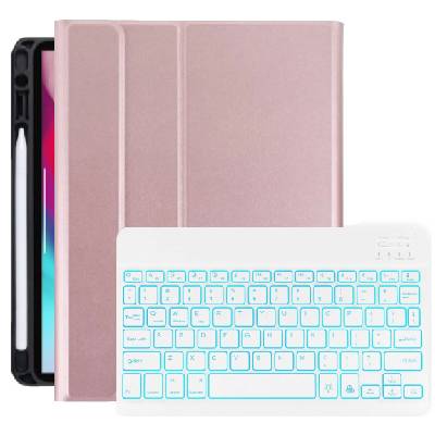 Калъф с клавиатура с подсветка и място за Apple Pencil за iPad Air 4 (2020) / Air 5 (2022) / Pro 11" (2018-2022) - розово (41545)