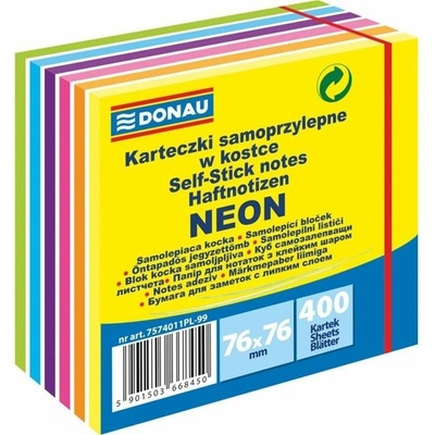 Samolepicí bloček, 76x76 mm, 400 lístků, DONAU, neonové a pastelové barvy – Sleviste.cz