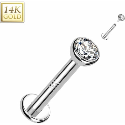 S4U Zlatý piercing do brady labreta zirkon, Au 585/1000 (1,2 x 6 mm) ZL01244-1206-WG