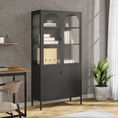 vidaXL Висок шкаф, черен, 90x40x180 см, стъкло и стомана (353000)