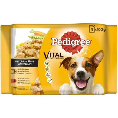 Pedigree Adult hovädzie & hydinové mäso v želé 4 x 100 g