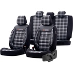  Комплект Луксозна Тапицерия OTOM текстил с еко кожа GTI SPORTS Design - Черна със сив шев, за Предни и Задни Седалки