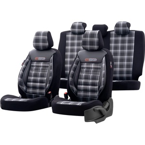  Комплект Луксозна Тапицерия OTOM текстил с еко кожа GTI SPORTS Design - Черна със сив шев, за Предни и Задни Седалки