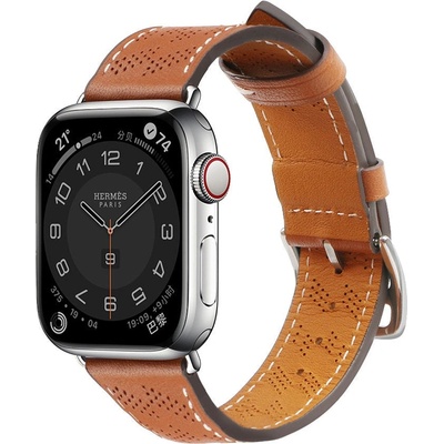 HQWear Кожена каишка HQWear Strap Leather за Apple Watch Ultra, SE, 8, 7, 6, 5, 4, 3, 2, 1 (49, 45, 44, 42 mm), кафява (KXG0062470)