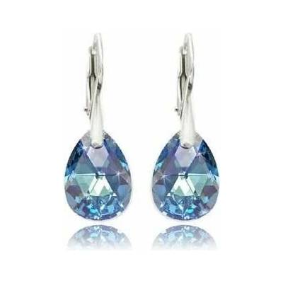 Swarovski Elements Mini Pear krystal 12mm Stříbrné náušnice visací modrá slza, kapky 31215.5 Aquamarine (modrá světlá, azurová, nebeská)