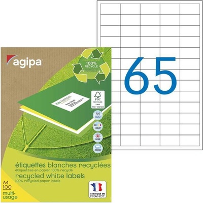 Etikety univerzálne recyklované 38x21,2mm Agipa A4 100 hárkov
