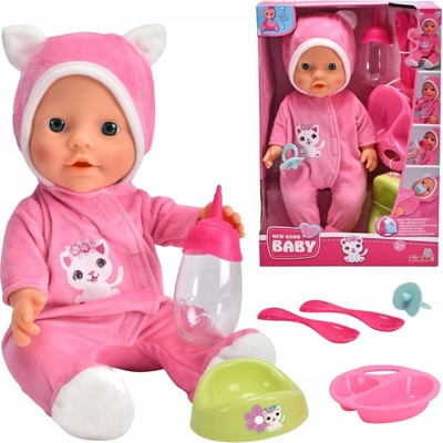 New Born Baby v pyžamu s kočkou + příslušenství