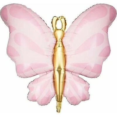 PARTYDECO Balón fóliový motýl, růžový, 90 cm