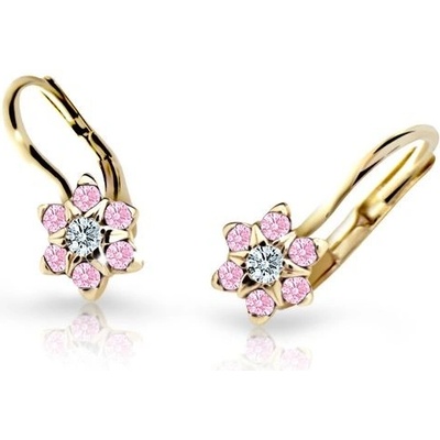 Danfil detské náušnice kvetiny C2152 zo žltého zlata pink klapka