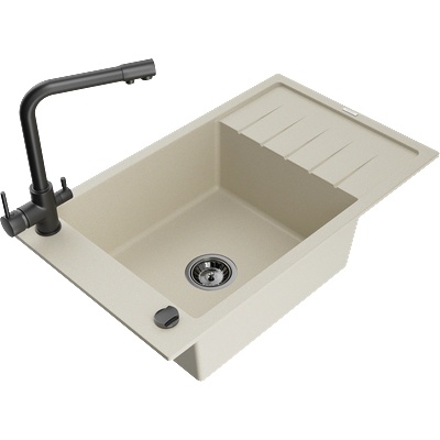 Mexen Elias гранитна мивка с 1 камера с отцедник и кухненски смесител Duero, бежов - 6511-69-671600-70 (6511-69-671600-70)