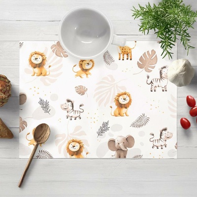 Biante Dětské bavlněné prostírání Sandra SA-757 Hnědo-oranžová safari zvířátka na bílém 30x40 cm
