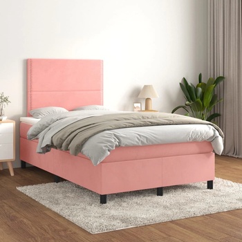 vidaXL Боксспринг легло с матрак, розово, 120x200 см, кадифе (3142958)