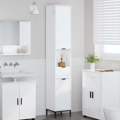 vidaXL Шкаф за баня с чекмедже с врата Лъскаво бяло 31, 5 x 33 x 190 см (883408)