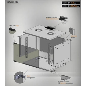 Mirsan MR. SOH12U40MN. 01 : 535 x 400 x 572 мм, D=400 мм - 12U, черен, за стена, SOHO