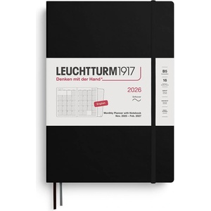 Leuchtturm1917 372784 Monthly Planner & Notebook Composition (B5) 2026, 16 Months, Softcover, Black, English (372784)