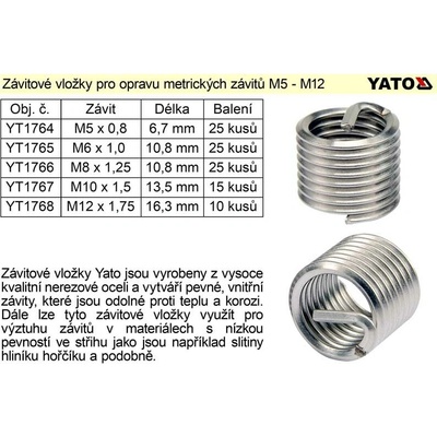 Vložka na opravu závitů M10, 15 ks