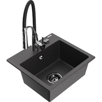 Mexen Milo гранитна мивка с 1 камера с кухненски смесител Aster, черен на пръски - 6505-76-73450-07-B (6505-76-73450-07-B)