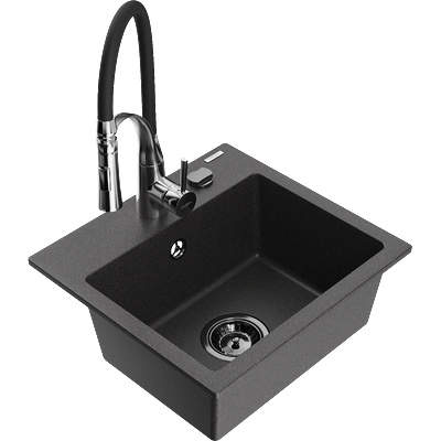 Mexen Milo гранитна мивка с 1 камера с кухненски смесител Aster, черен на пръски - 6505-76-73450-07-B (6505-76-73450-07-B)