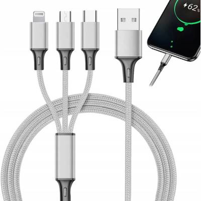 XO NB103 3v1 USB - Lightning + USB-C + microUSB, 2,1A, 1m, černý