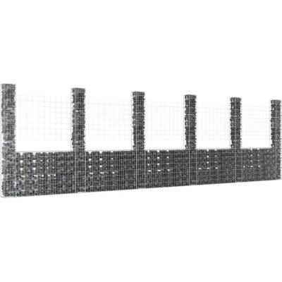 vidaXL Gabionový koš ve tvaru U se 6 sloupky železo 620 x 20 x 200 cm
