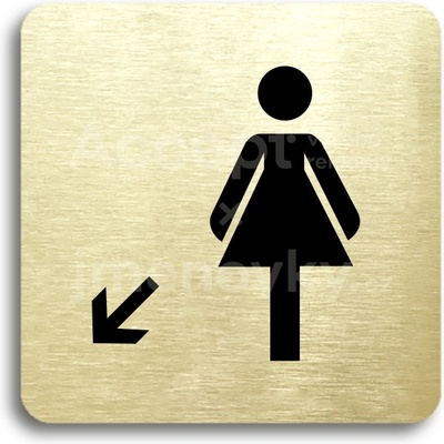 ACCEPT Piktogram WC ženy vlevo dolů - zlatá tabulka - černý tisk bez rámečku
