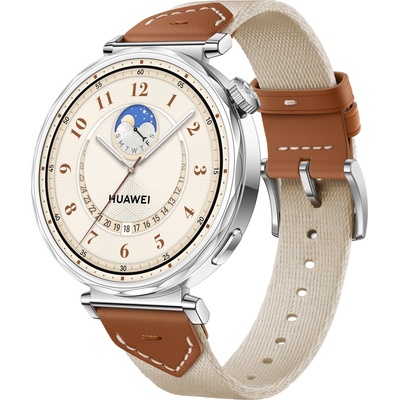 Смарт часовник Huawei Watch GT5 41мм Vili-B19L (White Leather), 1.32" (3.35cm) AMOLED дисплей, Bluetooth, GPS, оптичен сензор за пулс, до 7 дни време на работа, 5ATM, бяла композитна кожена каишка