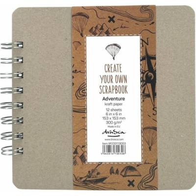 Drasca Album kroužkové Scrapbook Adventure 15 × 15 cm (300 g/m2, 12 listů) - kraft
