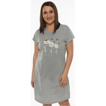 Макси нощница в светлосиво с маргарити и пеперуди