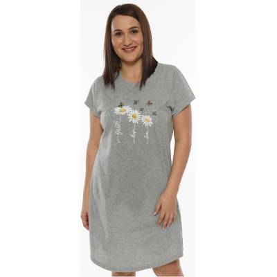 Макси нощница в светлосиво с маргарити и пеперуди