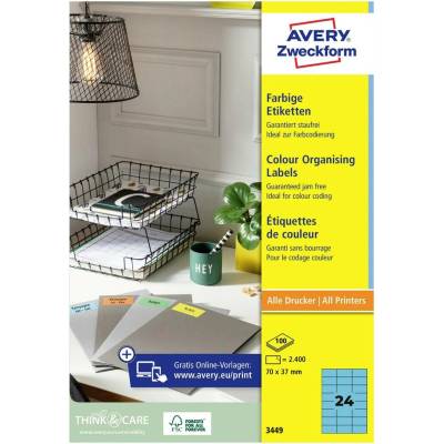 Avery-Zweckform 3449 etikety 70 x 37 mm papier modrá 2400 ks trvalé univerzálne etikety; 3449