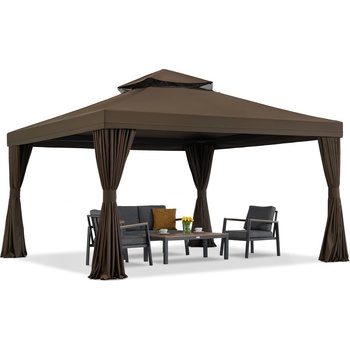 Garden Point Кафяв градински павилион със завеси Valencia 4x4m Garden Point (GAP1129)