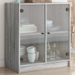 vidaXL Страничен шкаф със стъклени врати, сив сонома, 68x37x75, 5 см (836425)