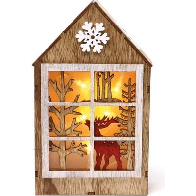 Vánoční dekorace LED svítící dřevěný domeček 20cm