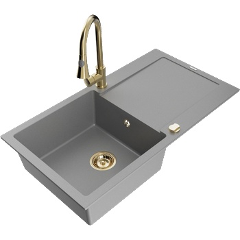 Mexen Leo гранитна мивка с 1 отделение и отцедник и кухненски смесител Elia, сив - 6501-71-670101-50 (6501-71-670101-50)