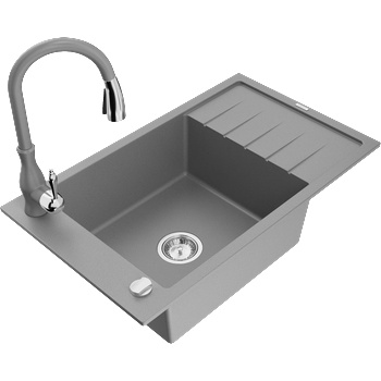 Mexen Elias гранитна кухненска мивка с 1 корито с отцедник и кухненски смесител Savita, сива - 6511-71-672601-71 (6511-71-672601-71)