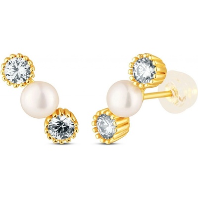 JwL Luxury Pearls Elegantní pozlacené náušnice s perlami a zirkony JL0852