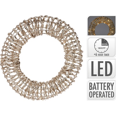 KOOPMAN Dekorace věnec s LED světlem 30 cm zlatá třpytivá barva