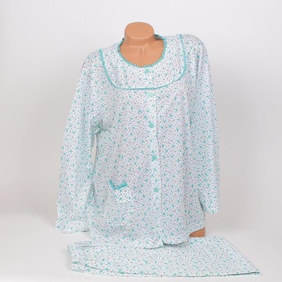 Дамска макси пижама в бяло с малки ментови цветенца