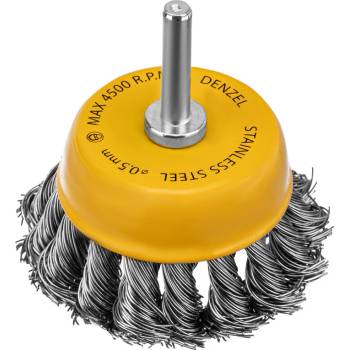 Denzel Четка за бормашина, 65 мм, чашковидна, с опашка, усукана на плитки стоманена тел// Denzel