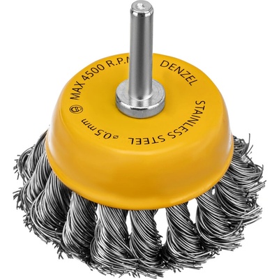 Denzel Четка за бормашина, 65 мм, чашковидна, с опашка, усукана на плитки стоманена тел// Denzel