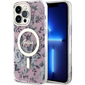 GUESS Калъф GUESS, Flowers IML MagSafe Compatible за iPhone 14 Pro, GUHMP14LHCFWSP, Розов цвят (GUHMP14LHCFWSP)