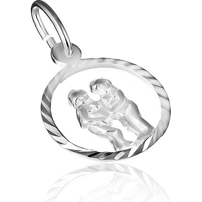 Šperky eshop Stříbrný přívěsek 925 znamení blíženců v lesklém kruhu X10.18